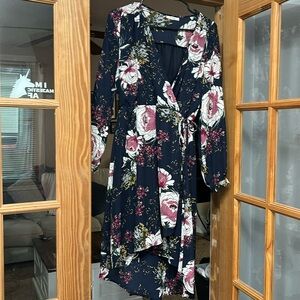 Navy Blue with floral print long sleeve dress